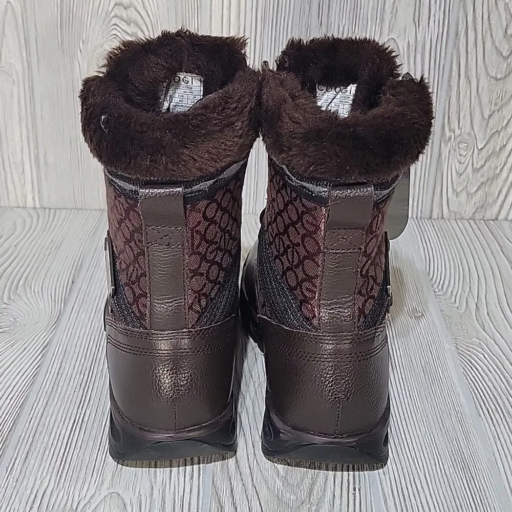 COOGI Winter Faux Fur Lined Logo Retro Y2K Brown Boots Mens Size 7.5
